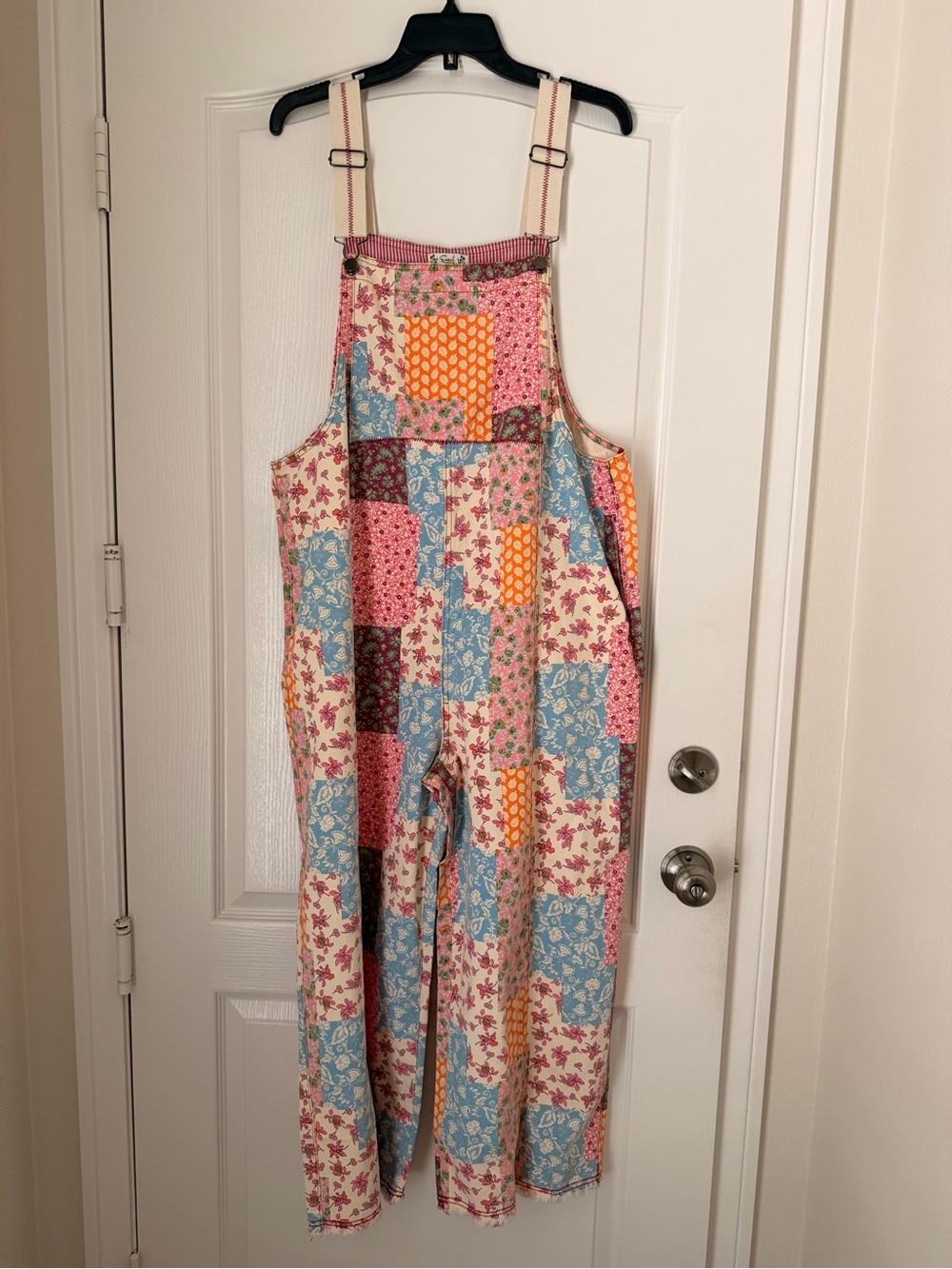 NEW EASEL PATCHWORK PRINT WASHED OVERALLS SIZE M BOHO - Picture 5 of 8